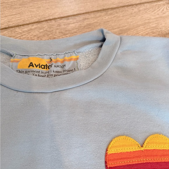 EUC Aviator Nation S Rainbow Heart Stitched Relaxed Crew Sweatshirt - Picture 3 of 4